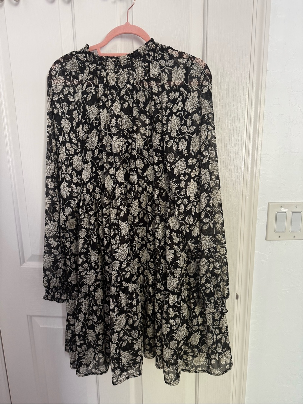 Black Floral Long Sleeve Tiered Dress